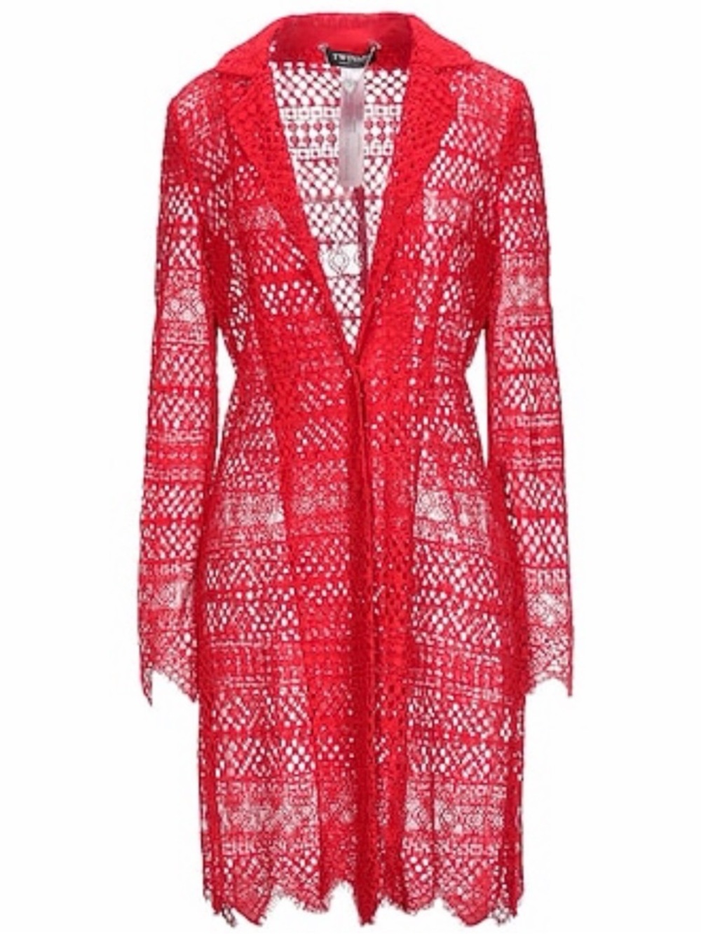 Twin-Set Red Crochet Long Open Jacket